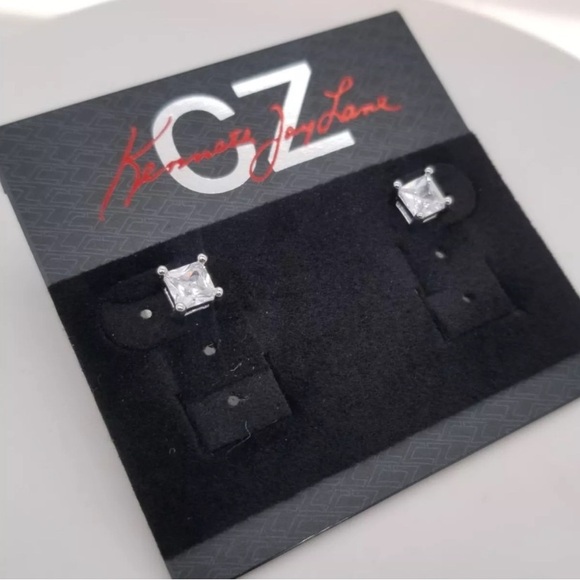 Kenneth Jay Lane Silver Asscher Stud Earrings - Picture 3 of 6